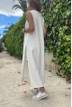 Kadın Beyaz Scuba Yanı Düğmeli ve Yırtmaçlı Uzun Tunik Elbise BST700-3561