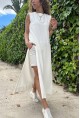 Kadın Beyaz Scuba Yanı Düğmeli ve Yırtmaçlı Uzun Tunik Elbise BST700-3561