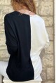Kadın Beyaz V Yaka Color Block Bluz BST700-3587