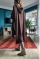 Kadın Kahve Yanı Yırtmaçlı Kapüşonlu Uzun Salaş Tunik Kazak Cck95001