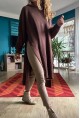 Kadın Kahve Yanı Yırtmaçlı Kapüşonlu Uzun Salaş Tunik Kazak Cck95001
