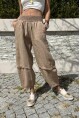 Kadın Bronz Beli Lastikli Keten Görünümlü Yıkamalı Cepli Salaş Şalvar Pantolon RSD1230