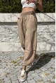 Kadın Bronz Beli Lastikli Keten Görünümlü Yıkamalı Cepli Salaş Şalvar Pantolon RSD1230