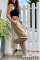 Kadın Bronz Beli Lastikli Yıkamalı Keten Görünümlü Pis Dikiş Detaylı Salaş Şalvar Pantolon RSD1196