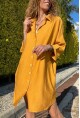 Kadın Camel Keten Görünümlü Truvakar Kol Salaş Gömlek Elbise BST700-3582