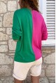 Kadın Fuşya V Yaka Color Block Bluz BST700-3587