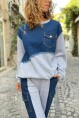 Kadın Gri Asimetrik Denim Detaylı Üç İplik Salaş Sweatshirt BND-S70