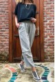 Kadın Gri Beli Lastikli Keten Görünümlü Yıkamalı Cepli Salaş Şalvar Pantolon RSD1230
