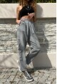 Kadın Gri Beli Lastikli Yıkamalı Keten Görünümlü Pis Dikiş Detaylı Salaş Şalvar Pantolon RSD1196