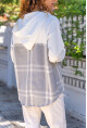 Kadın Gri Kapüşonlu Desenli Garnili Salaş Sweatshirt BST700-3565