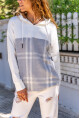 Kadın Gri Kapüşonlu Desenli Garnili Salaş Sweatshirt BST700-3565