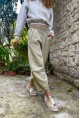 Kadın Haki Beli Lastikli Keten Görünümlü Yıkamalı Cepli Salaş Şalvar Pantolon RSD1230