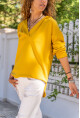 Kadın Hardal V Yaka Kapüşonlu Arkası Uzun Scuba Salaş Sweatshirt BST700-3506