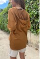 Kadın Kahverengi V Yaka Kapüşonlu Arkası Uzun Scuba Salaş Sweatshirt BST700-3506