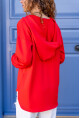 Kadın Kırmızı V Yaka Kapüşonlu Arkası Uzun Scuba Salaş Sweatshirt BST700-3506