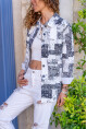 Kadın Lacivert Kendinden Desenli Gabardin Düğmeli Çift Cep Ceket Gömlek BST700-3551