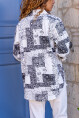 Kadın Lacivert Kendinden Desenli Gabardin Düğmeli Çift Cep Ceket Gömlek BST700-3551
