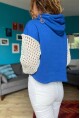 Kadın Mavi İçi Şardonlu Kapüşonlu Kolları Triko Salaş Sweatshirt 1St21