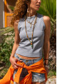 Kadın Mint Kolsuz Likralı Fitilli Basic T-Shirt BST700-3590