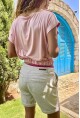 Kadın Pembe Geniş Yaka Eteği Lastikli Tek Cep Crop Bluz BST3624