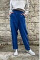 Kadın Saks Beli Lastikli Yıkamalı Keten Görünümlü Pis Dikiş Detaylı Salaş Şalvar Pantolon RSD1196