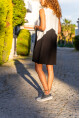 Kadın Siyah-Beyaz Ağ Kesim Color Block Kolsuz Salaş Elbise BST700-3581