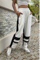 Kadın Siyah-Beyaz Beli Lastikli Şerit Detaylı Color Block Salaş Eşofman Altı BST700-3569