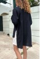 Kadın Siyah Çift Cep Arkası Uzun Salaş Gömlek BST700-3524