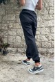 Kadın Siyah Kemeri Tokalı Beli Paçası Lastikli Cepli Kargo Pantolon 1St2