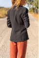 Kadın Siyah Kendinden Desenli Kaşe İçi Astarlı Tek Düğme Blazer Ceket Bst3449