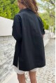 Kadın Siyah Poplin Yanı Yırtmaçlı Oversize Uzun GömlekBST700-3518