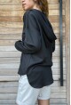 Kadın Siyah V Yaka Kapüşonlu Arkası Uzun Scuba Salaş Sweatshirt BST700-3506