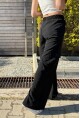 Kadın Siyah Yanı Cepli Beli Lastikli Bol Paça Salaş Pantolon BST700-3600