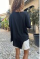 Kadın Siyah Yıkamalı Keten Yaprak Pullu Salaş Bluz GK-RSD2022