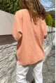 Kadın Somon Asimetrik Kesim Düğme Detaylı Tek Cep Keten Görünümlü Salaş Bluz RSD1232