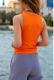 Kadın Turuncu Kolsuz Likralı Fitilli Basic T-Shirt BST700-3590