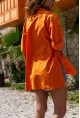 Kadın Turuncu Poplin Yanı Yırtmaçlı Oversize Uzun GömlekBST700-3518