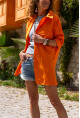 Kadın Turuncu Poplin Yanı Yırtmaçlı Oversize Uzun GömlekBST700-3518