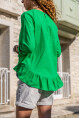 Kadın Yeşil Eteği Katlı Fırfırlı Vual Bluz BST700-3571
