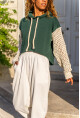 Kadın Yeşil İçi Şardonlu Kapüşonlu Kolları Triko Salaş Sweatshirt 1St21