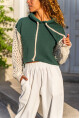 Kadın Yeşil İçi Şardonlu Kapüşonlu Kolları Triko Salaş Sweatshirt 1St21