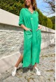 Kadın Yeşil Kapüşonlu Cebi Pullu Salaş Keten Görünümlü Uzun Elbise RSD1224