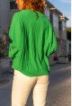 Kadın Yeşil Kendinden Dokulu Yarasa Kol Katlı Salaş Bluz BST700-3549